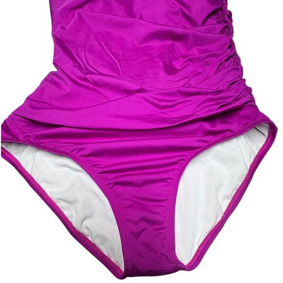 HILOR ONE SHOULDER ONE PIECE ROUCHED SWIMSUIT BRIGHT PURPLE SIZE 12 - Picture 3 of 8